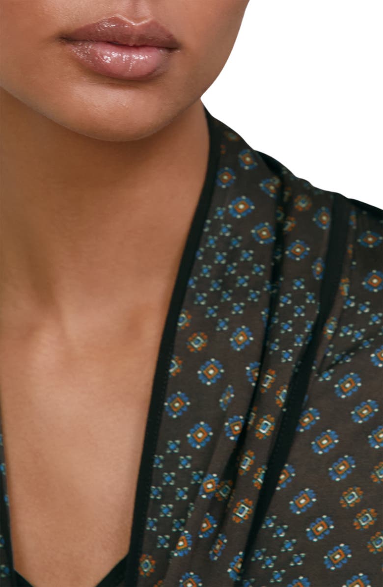 Reiss Eddie Foulard Print Tie Front Button-Up Shirt, Alternate, color, Navy