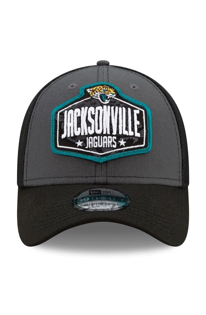 New Era Men's New Era Graphite/Black Jacksonville Jaguars 2021 NFL Draft Trucker 39THIRTY Flex Hat, Alternate, color,
