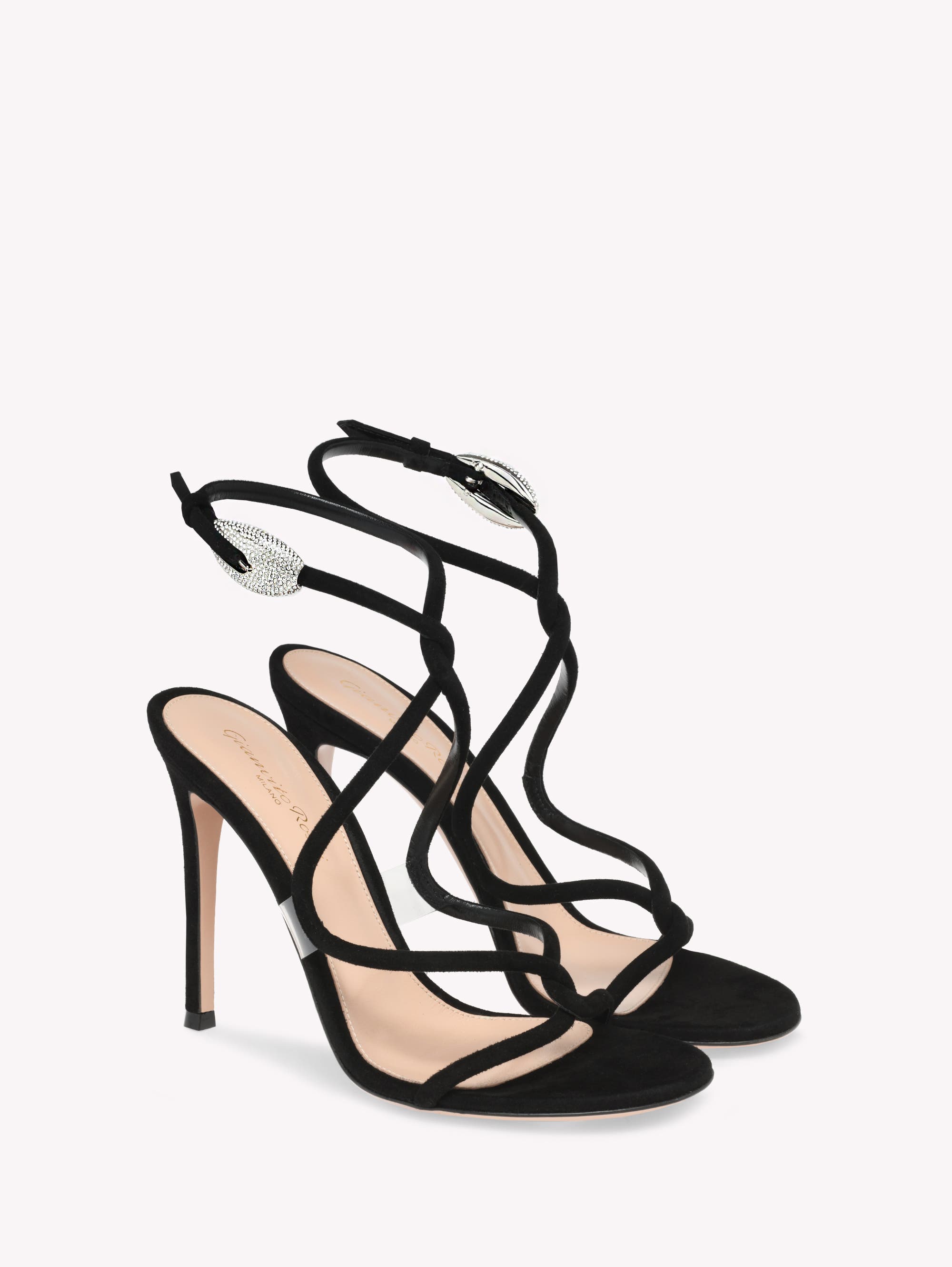Gianvito Rossi Mamba Crystal Sandal, Alternate, color, Black Suede