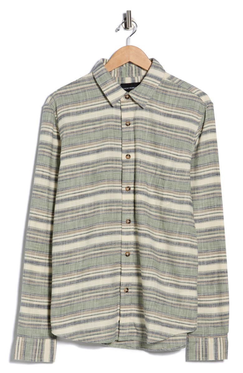 Lucky Brand San Gabriel Slub Stripe Button Up Shirt, Alternate, color, Green Stripe