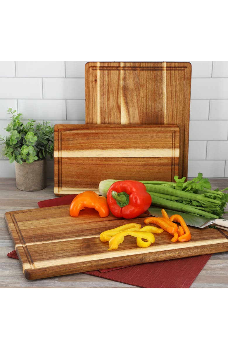 Megachef 3 Piece 7 Inch, 10 Inch, and 17 Inch Acacia Wood Cutting Board Set with Juice Grooves, Alternate, color, Acacia