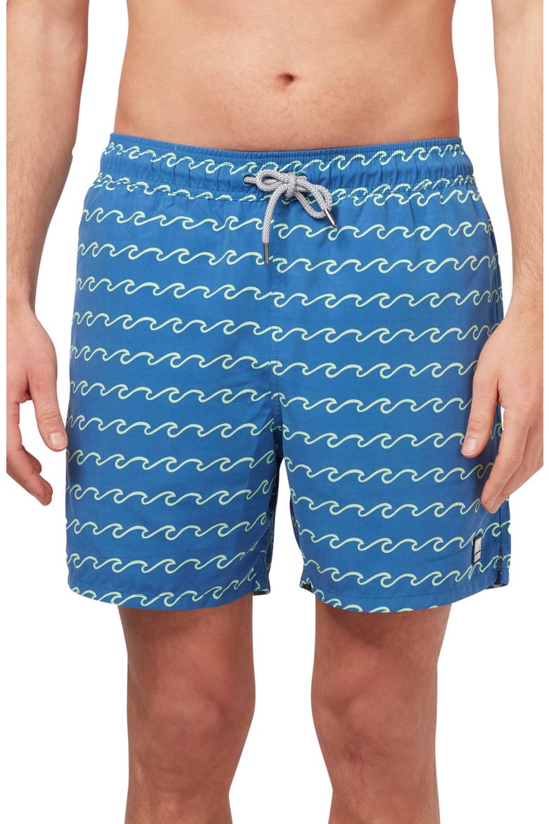Wave Print Swim Trunks, Main, color, SEAFOAM