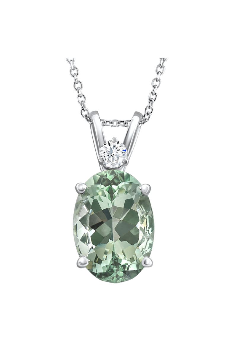 Oval Green Amethyst Diamond Pendant Women's Necklace 18" Gold, Main, color, 14k White Gold