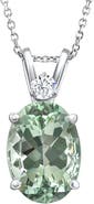 Bliss Diamond Oval Green Amethyst Diamond Pendant Women's Necklace 18" Gold