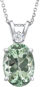 Bliss Diamond Oval Green Amethyst Diamond Pendant Women's Necklace 18" Gold