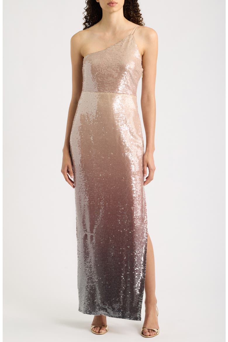 Mirage One-Shoulder Sequin Gown, Main, color, BROWN MULTI