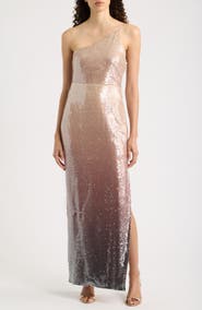 Line & Dot Mirage One-Shoulder Sequin Gown