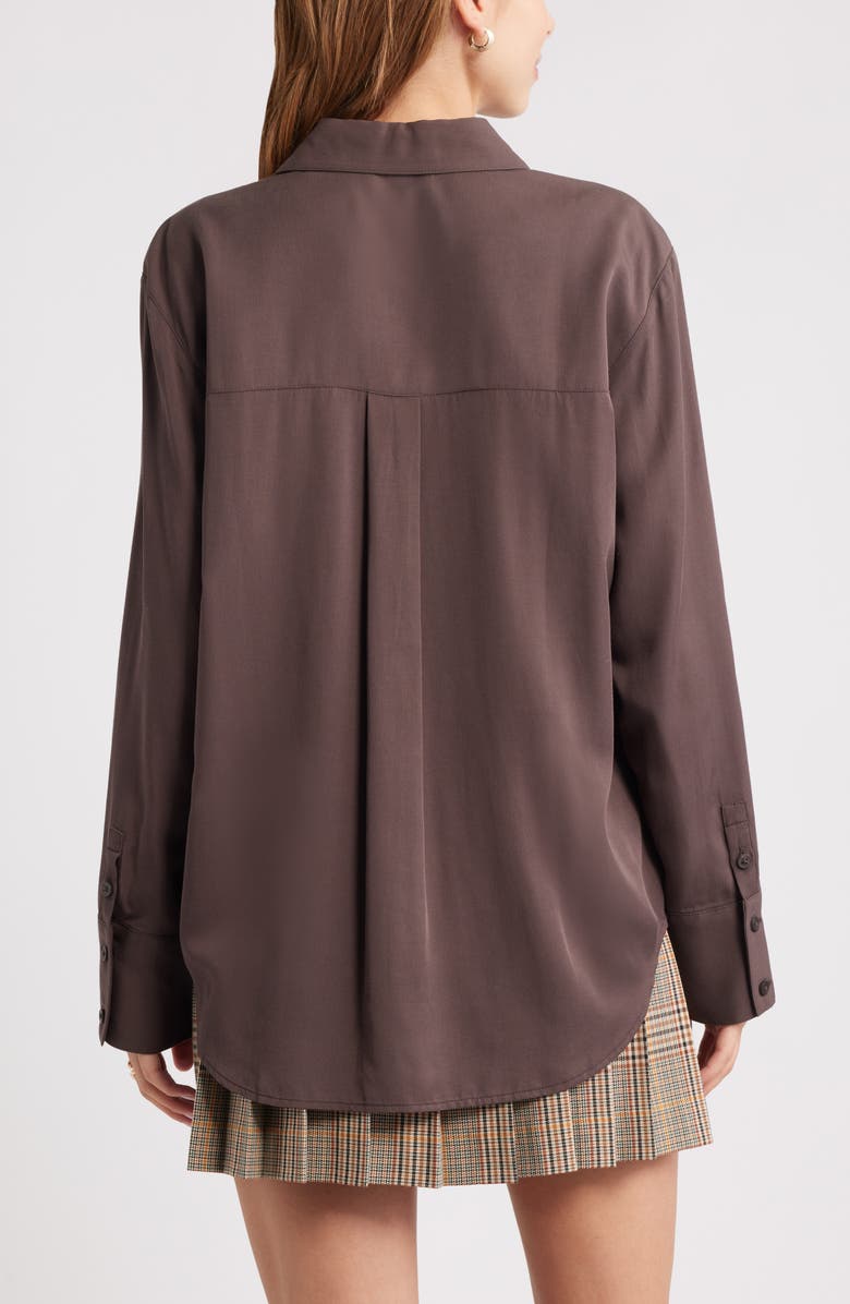 Open Edit Relaxed Fit Long Sleeve Button-Up Shirt, Alternate, color, Brown Seal