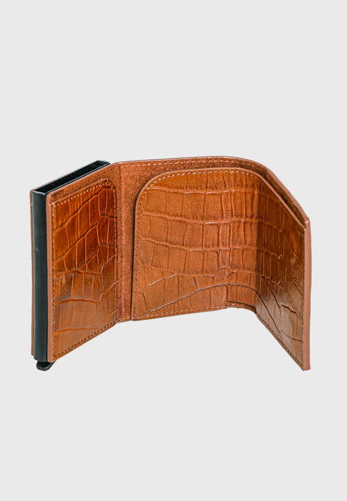 Furniq Uk Genuine Leather Crocodile Pattern Trifold Card Holder In Brown
