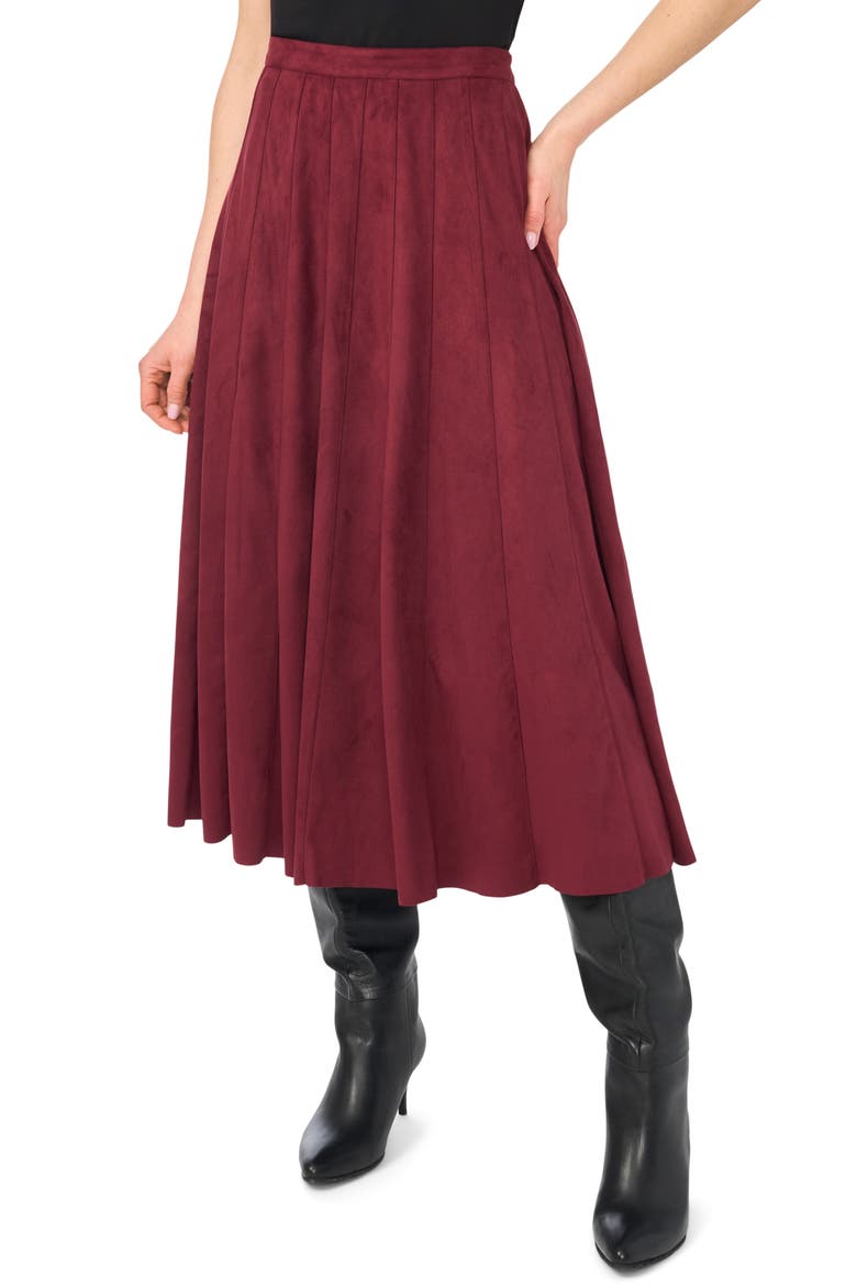 Panelled Pintuck Faux Suede Midi Skirt, Main, color, WINTERBERRY