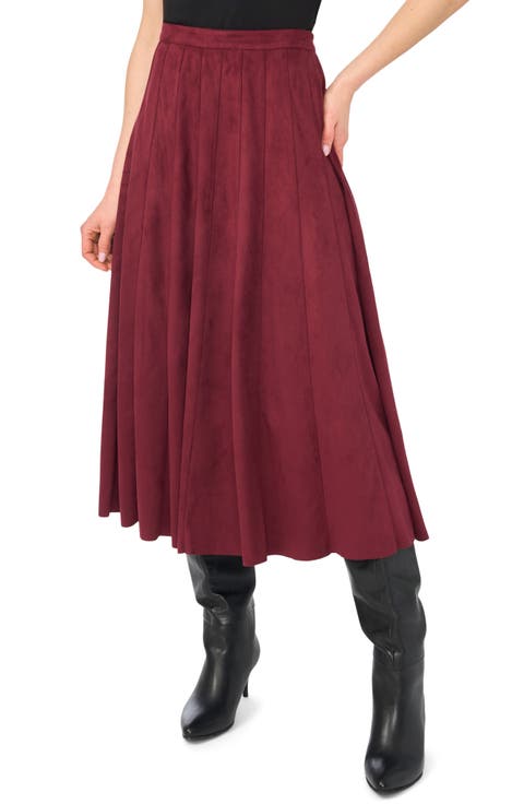Panelled Pintuck Faux Suede Midi Skirt