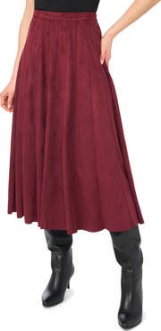 Halogen® Panelled Pintuck Faux Suede Midi Skirt