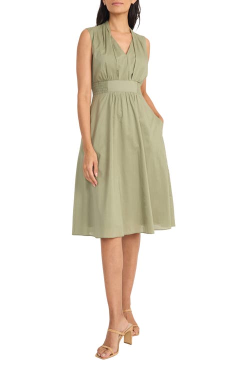 Sleeveless Shirred Midi Dress