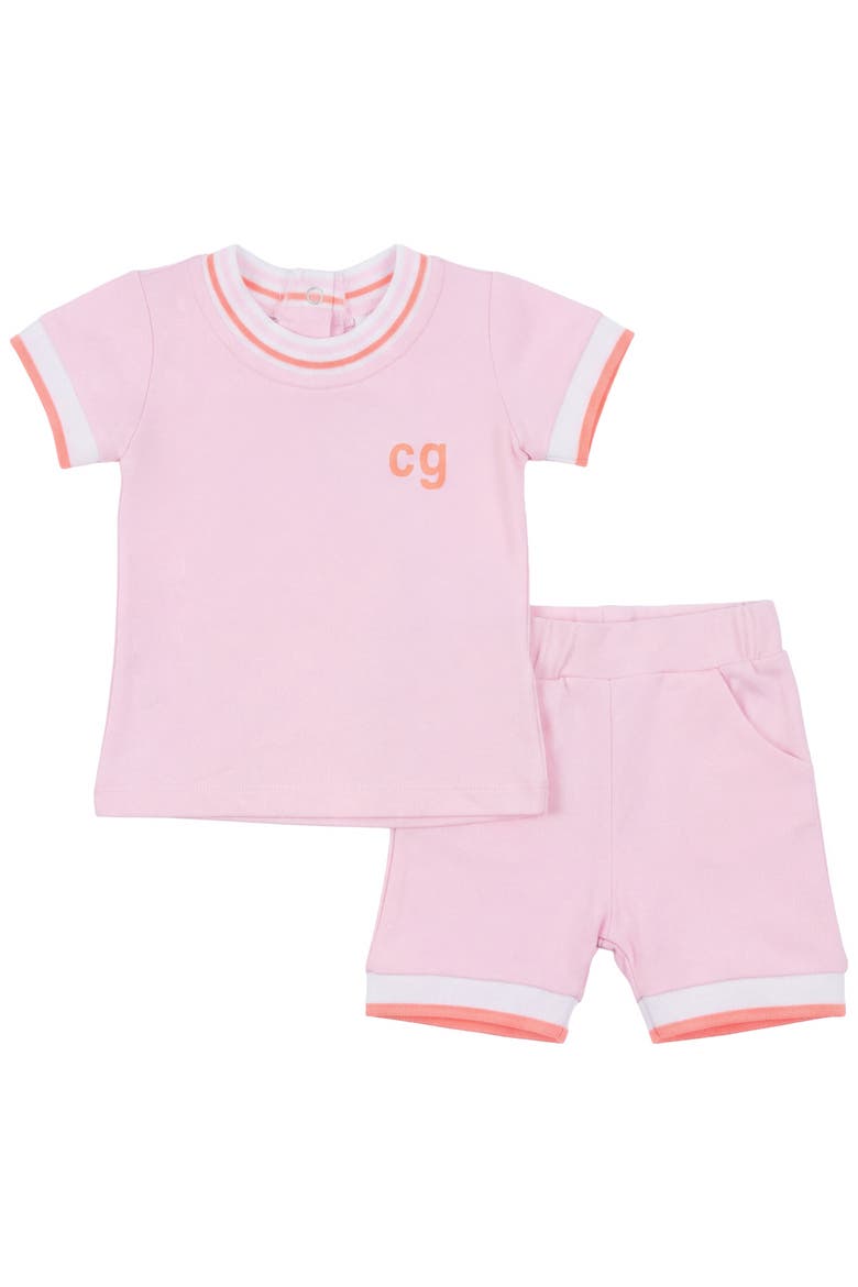 Contrast Trim 2 Piece Short Sleeve and Short Set, Main, color, Pink