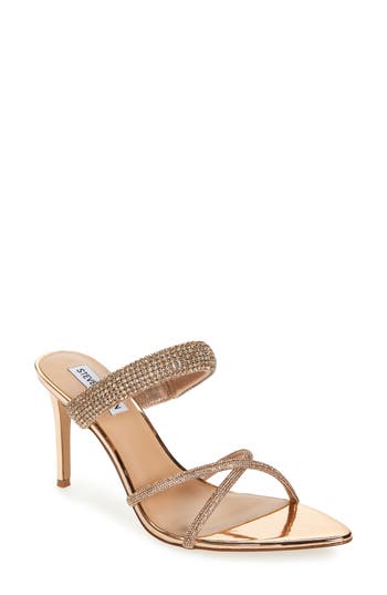 Steve Madden Camina Crystal Strap Slide Sandal In Rose Gold