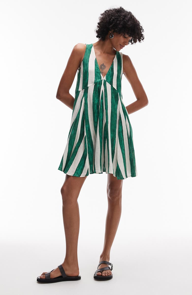 Topshop Stripe Trapeze Sundress, Main, color, Green