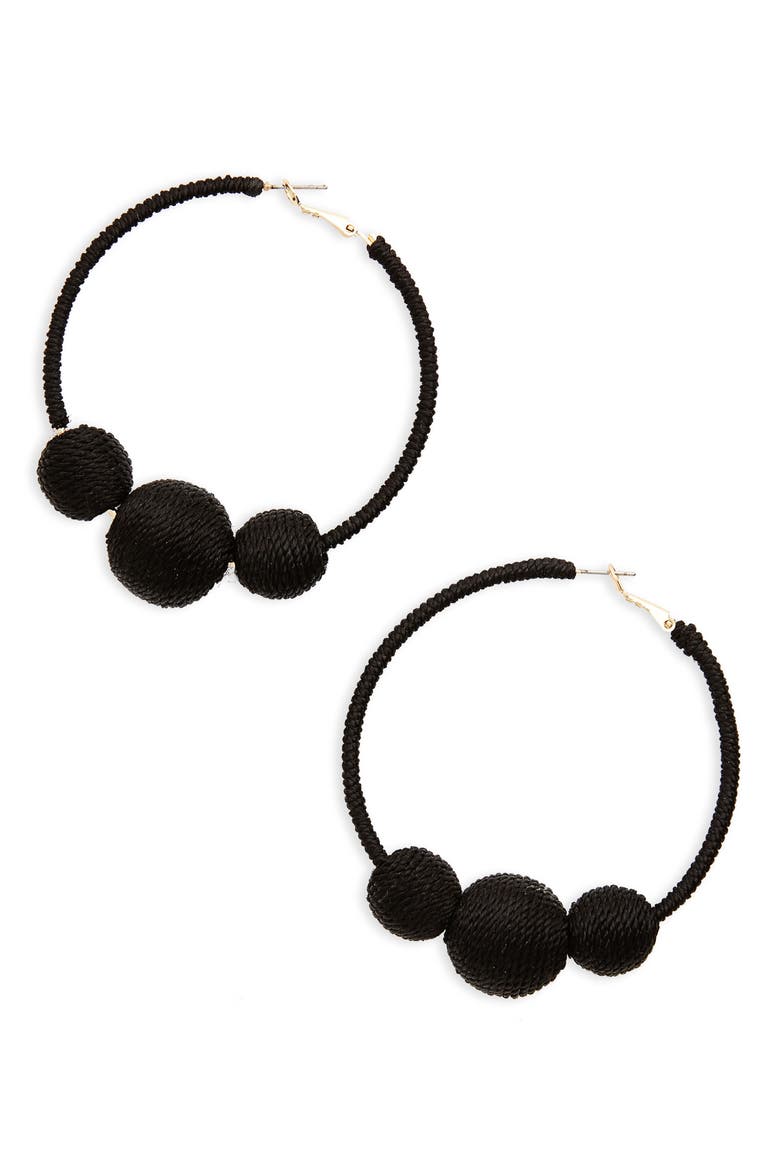 Wrapped Ball Hoop Earrings, Main, color, BLACK