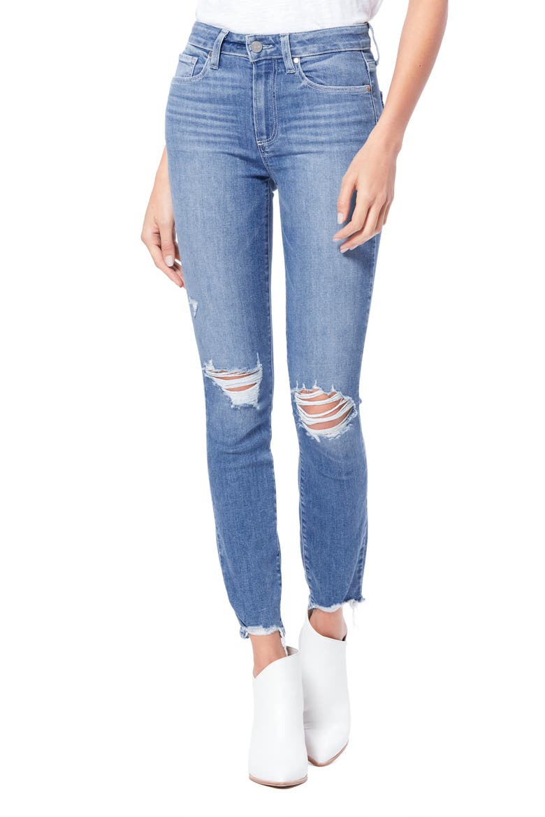 Transcend Hoxton Ripped High Waist Ankle Skinny Jeans, Main, color, GLACIAL DESTRUCTED