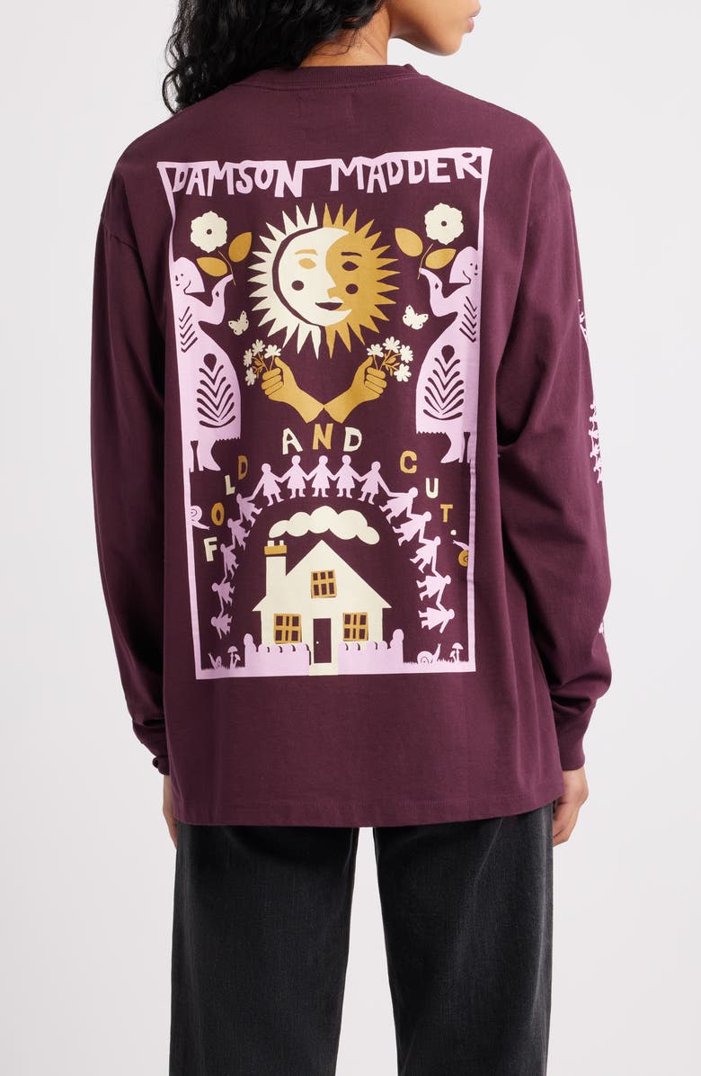 Damson Madder Paper Cut Gals Long Sleeve Organic Cotton Graphic T-Shirt, Alternate, color, Fig