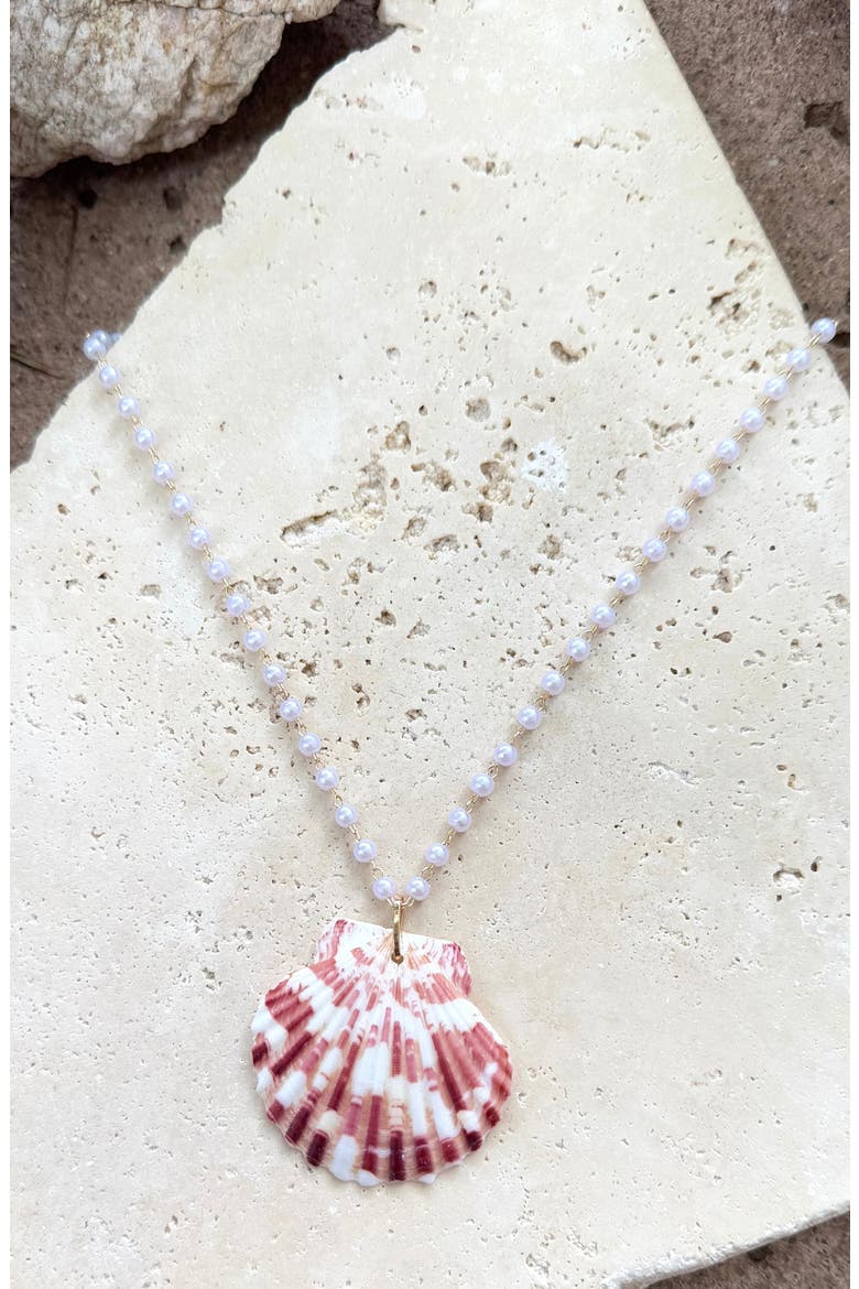 Faux Pearl Shell Pendant Necklace, Alternate, color, PINK