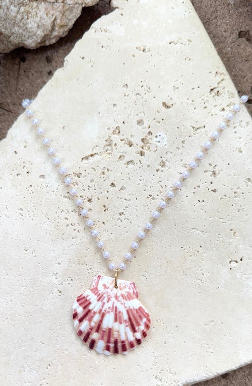 Adornia Faux Pearl Shell Pendant Necklace In Pink