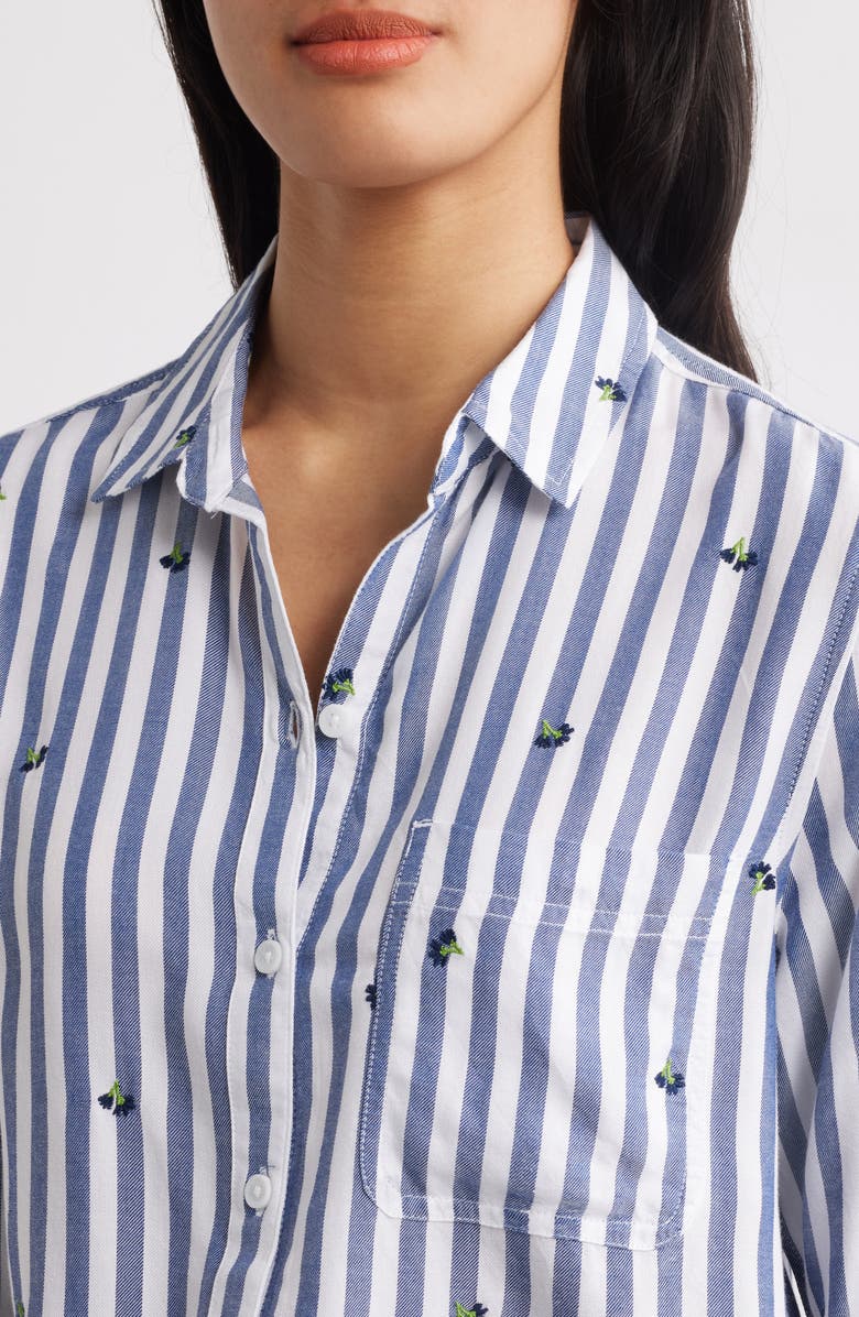 beachlunchlounge Kaylee Heart Stripe Long Sleeve Button-Up Shirt, Alternate, color, Aster Field