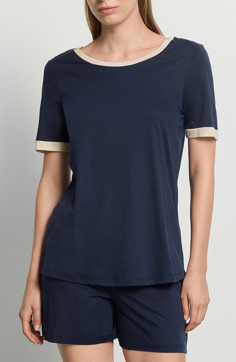 Hanro Laura Short Sleeve Cotton & Modal Pajamas, Main, color, Deep Navy