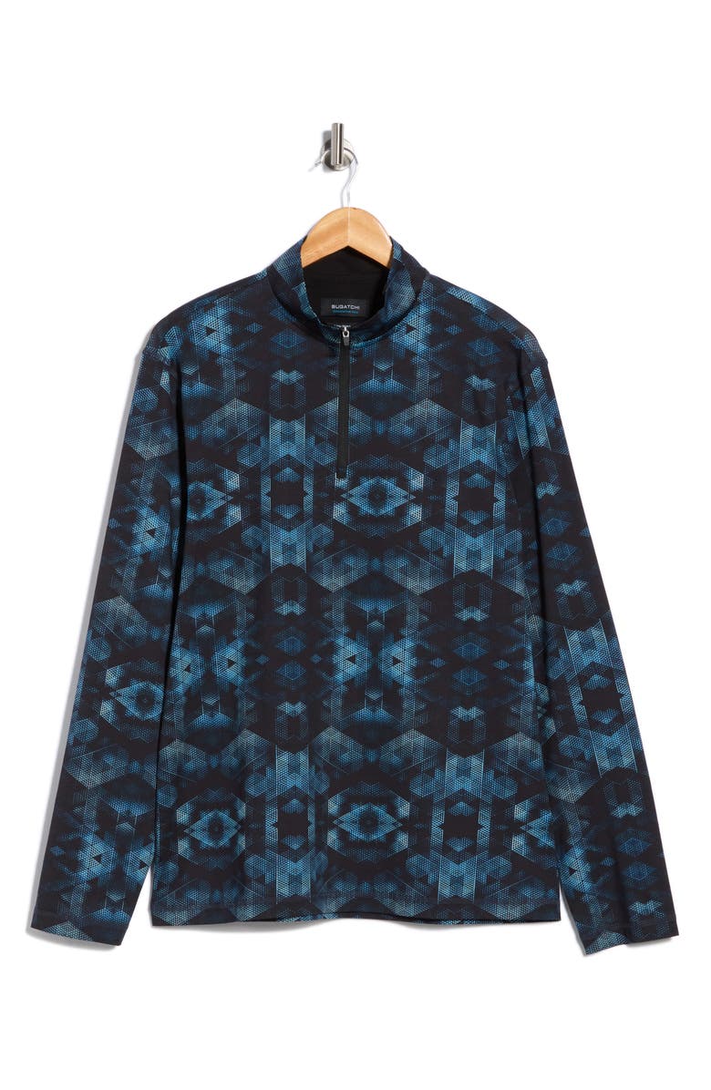 Bugatchi Stretch Cotton Quarter Zip Pullover, Alternate, color, Midnight