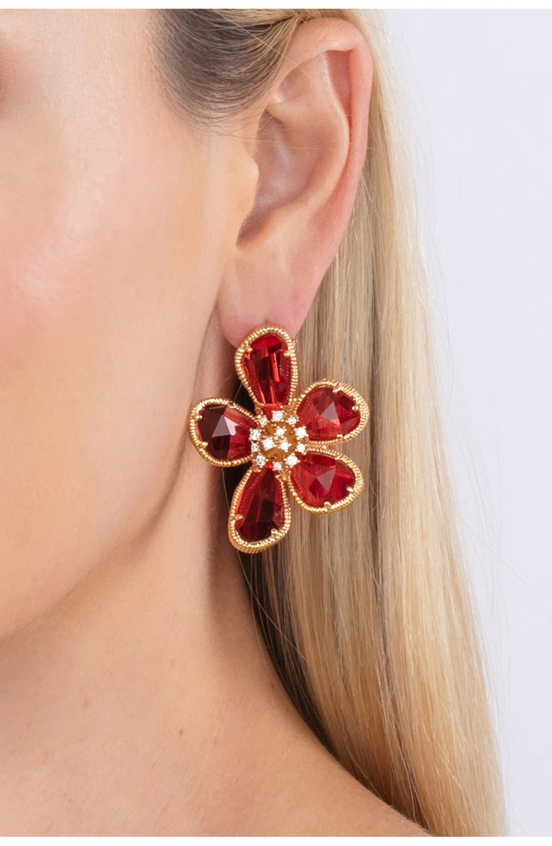 EYE CANDY LOS ANGELES Daisy CZ Floral Stud Earrings, Alternate, color, Red