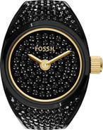 Fossil Black Crystal Pavé Ring Watch, 15mm