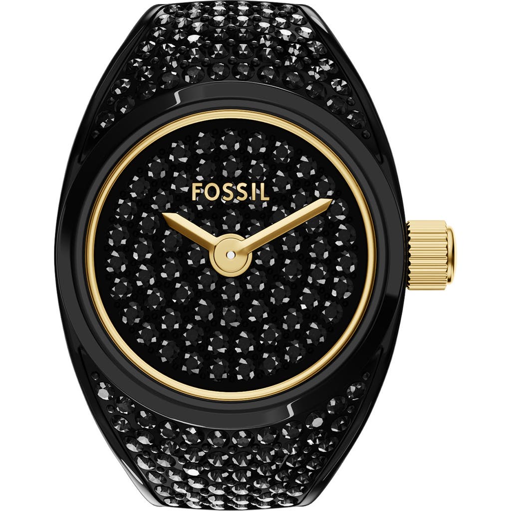 Fossil Black Crystal Pavé Ring Watch, 15mm In Black