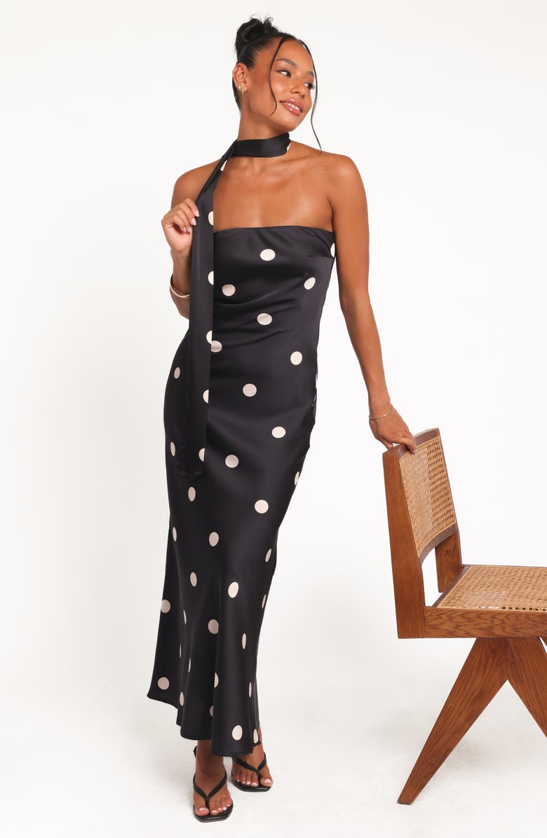 Petal & Pup Jutta Strapless Dress & Scarf Set, Alternate, color, Black Polka Dot