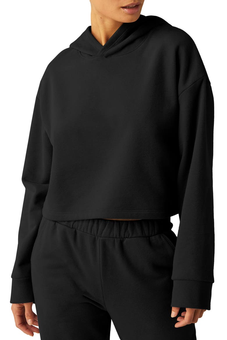 Happiness Crop Hoodie, Main, color, BLACK