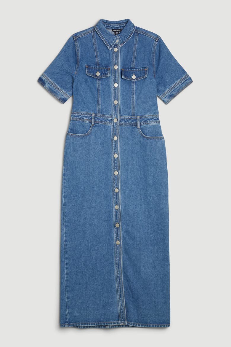 Denim Midi Shirt Dress, Alternate, color, Mid Wash