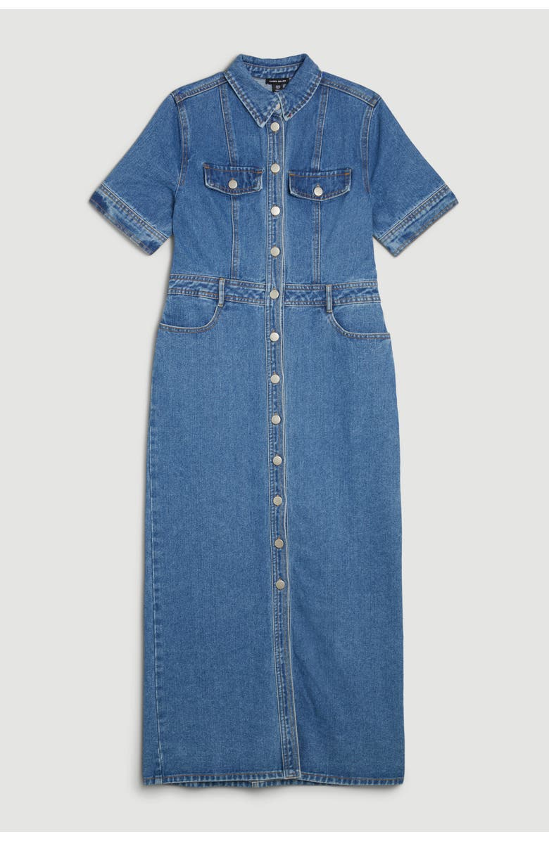 Karen Millen Denim Midi Shirt Dress, Alternate, color, Mid Wash