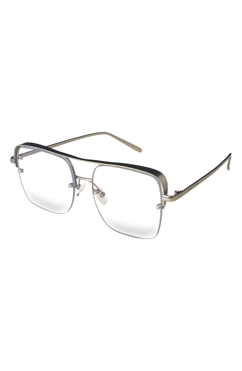 Fifth & Ninth Sunday 58mm Aviator Blue Light Blocking Glasses, Alternate, color, Silver/ Clear