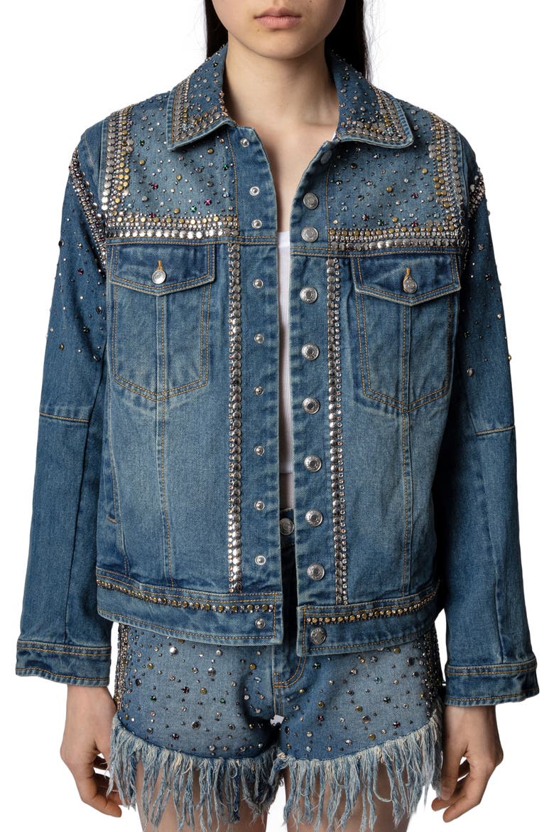 Killer Studs Denim Jacket, Main, color, LIGHT BLUE