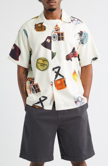 Carhartt Work In Progress Jacob Rochester Print Short Sleeve Camp Shirt In Multi