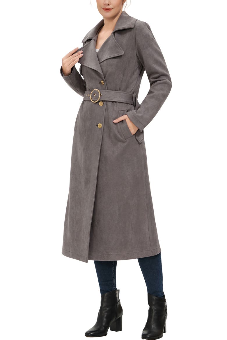 Women's Natalia Faux Suede Trench Coat, Alternate, color, Gray