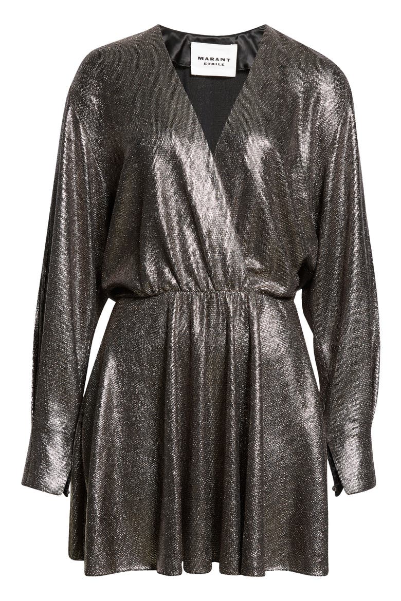 Alexane Metallic Long Sleeve Minidress, Alternate, color, METALLIC BLACK