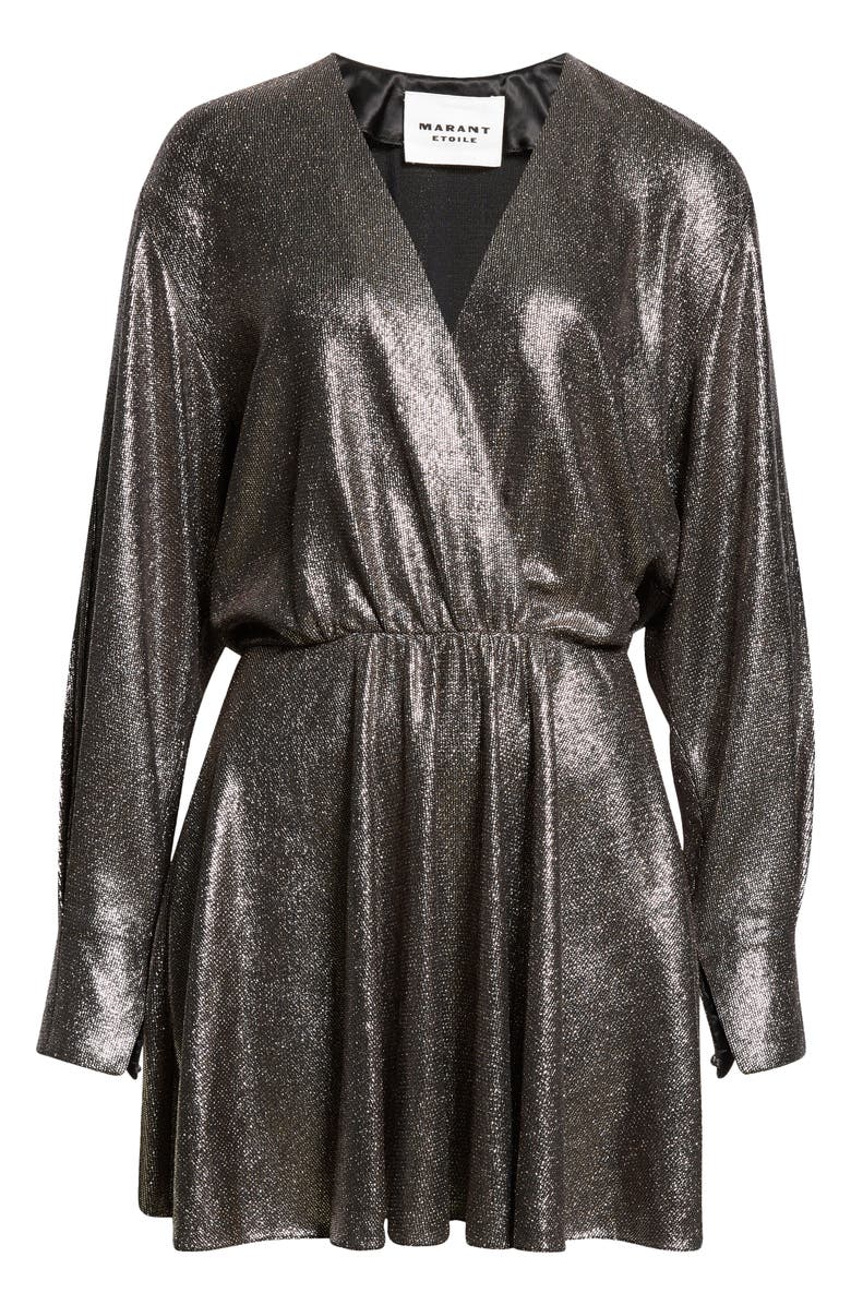 Isabel Marant Étoile Alexane Metallic Long Sleeve Minidress, Alternate, color, Metallic Black