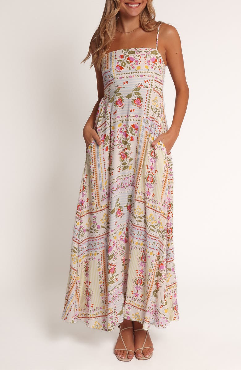 Petal & Pup Mireille Maxi Sundress, Main, color, White Multi Floral
