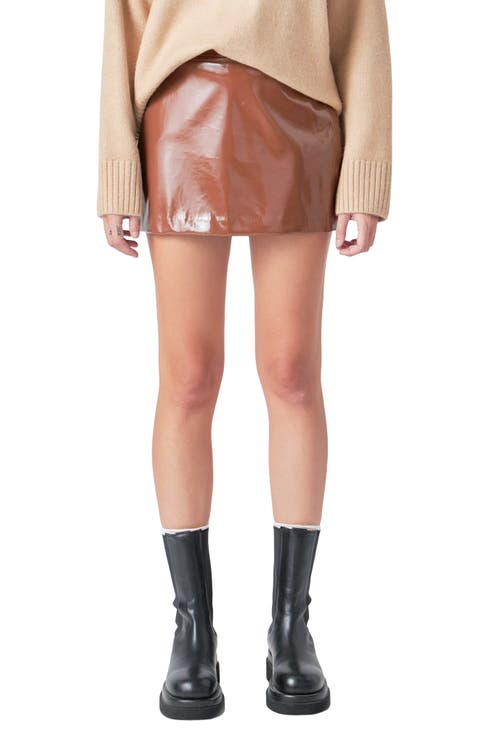 Glossy Faux Leather Skort
