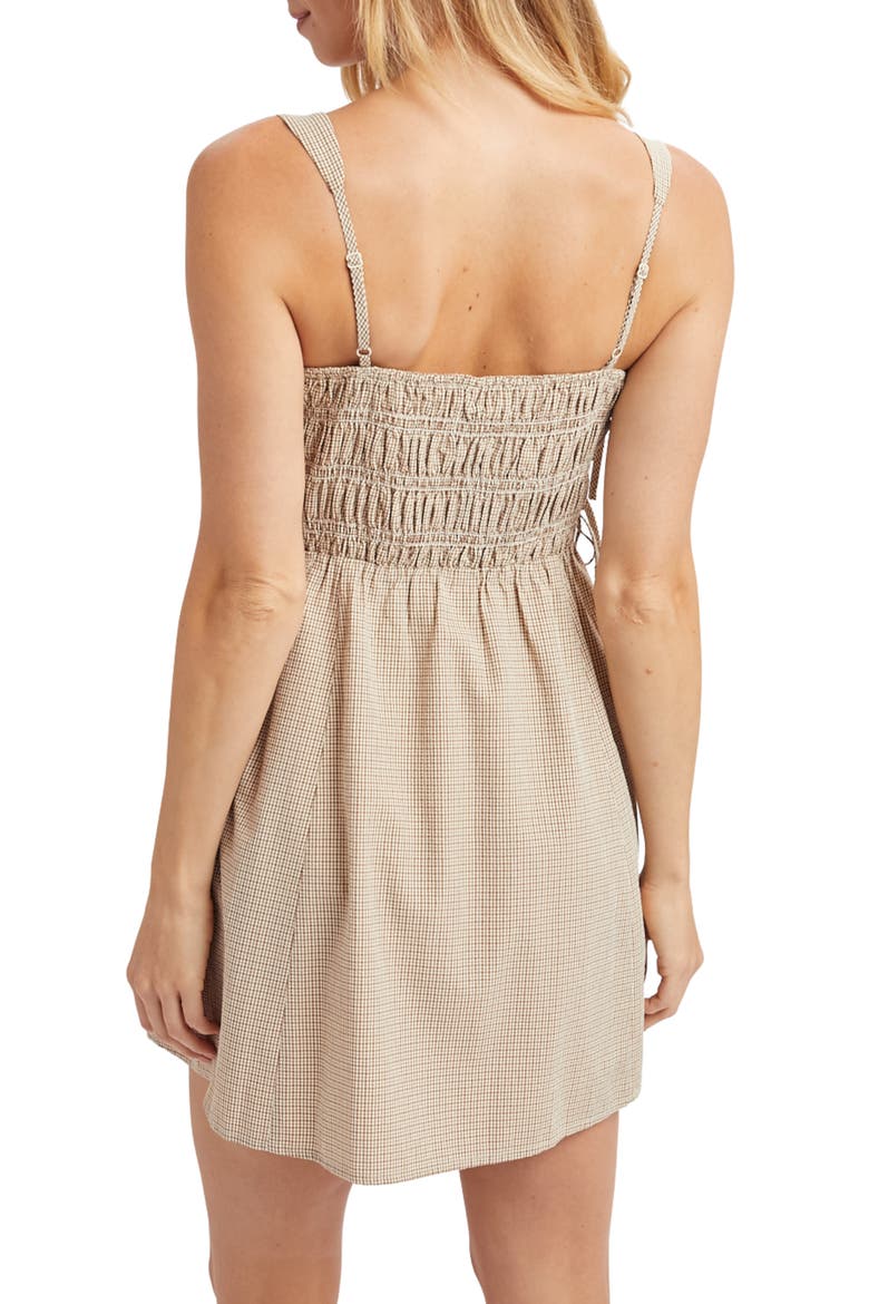 Plaid Tie Babydoll Minidress, Alternate, color, BROWN/ CREAM