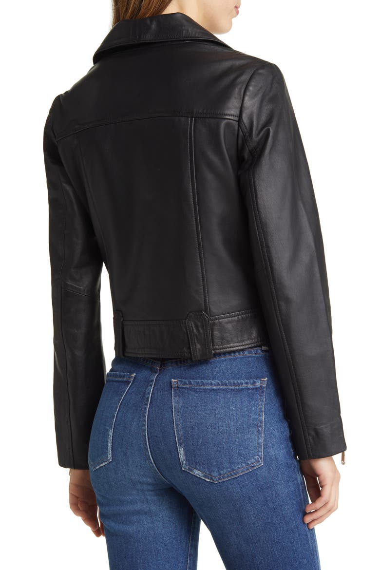 Leather Moto Jacket, Alternate, color, BLACK
