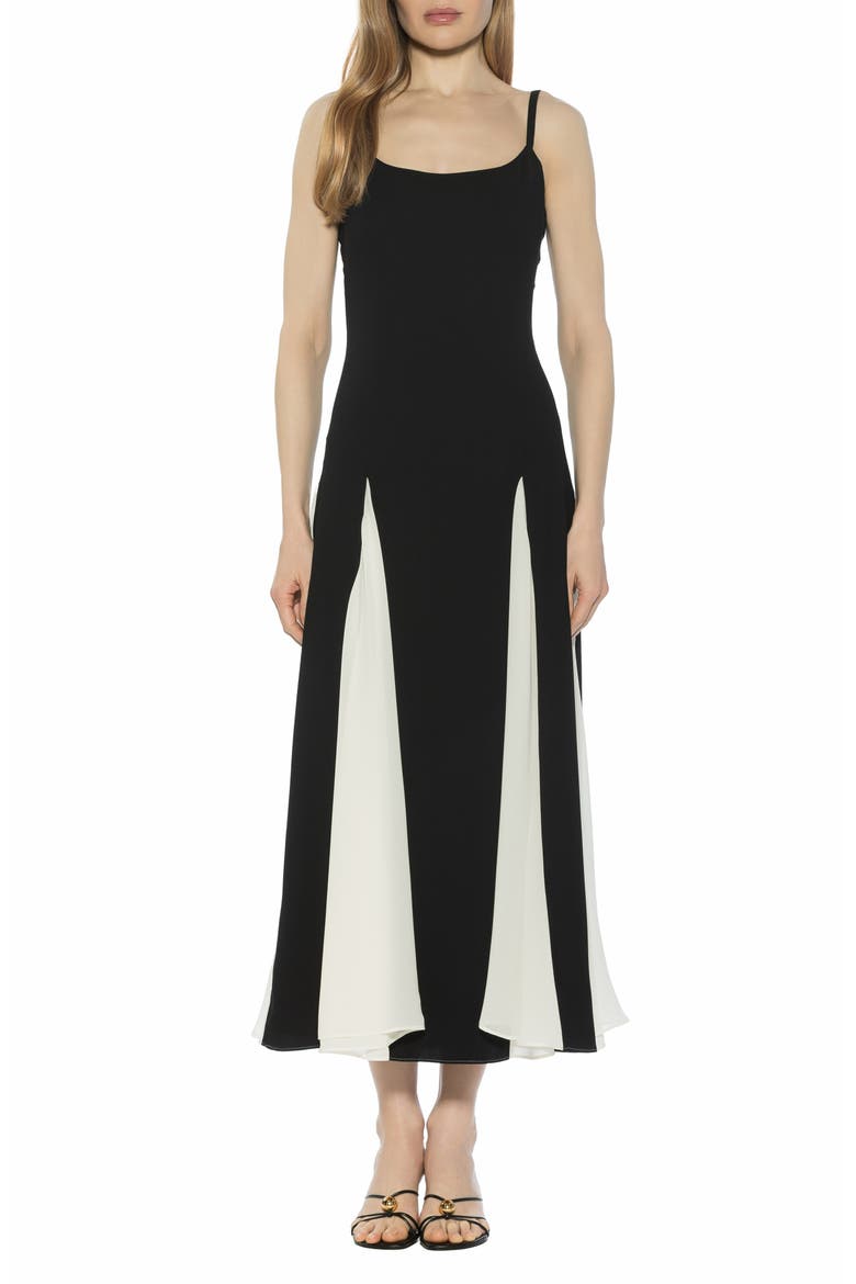 Corvin Colorblock Godet Maxi Dress, Main, color, BLACK/ WHITE
