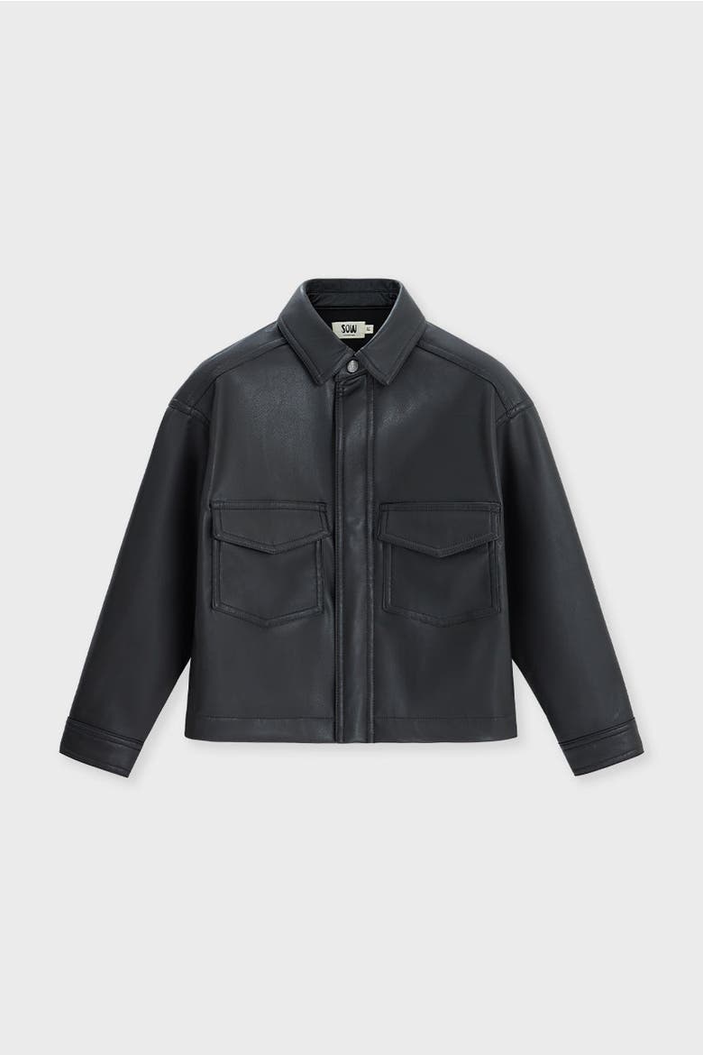 Kids Faux Leather Cropped Shirt, Main, color, Black
