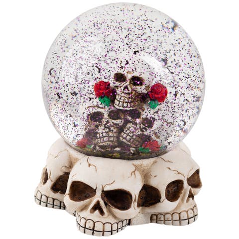 LED Lighted Skulls and Roses Halloween Snow Globe with Sound - 6"