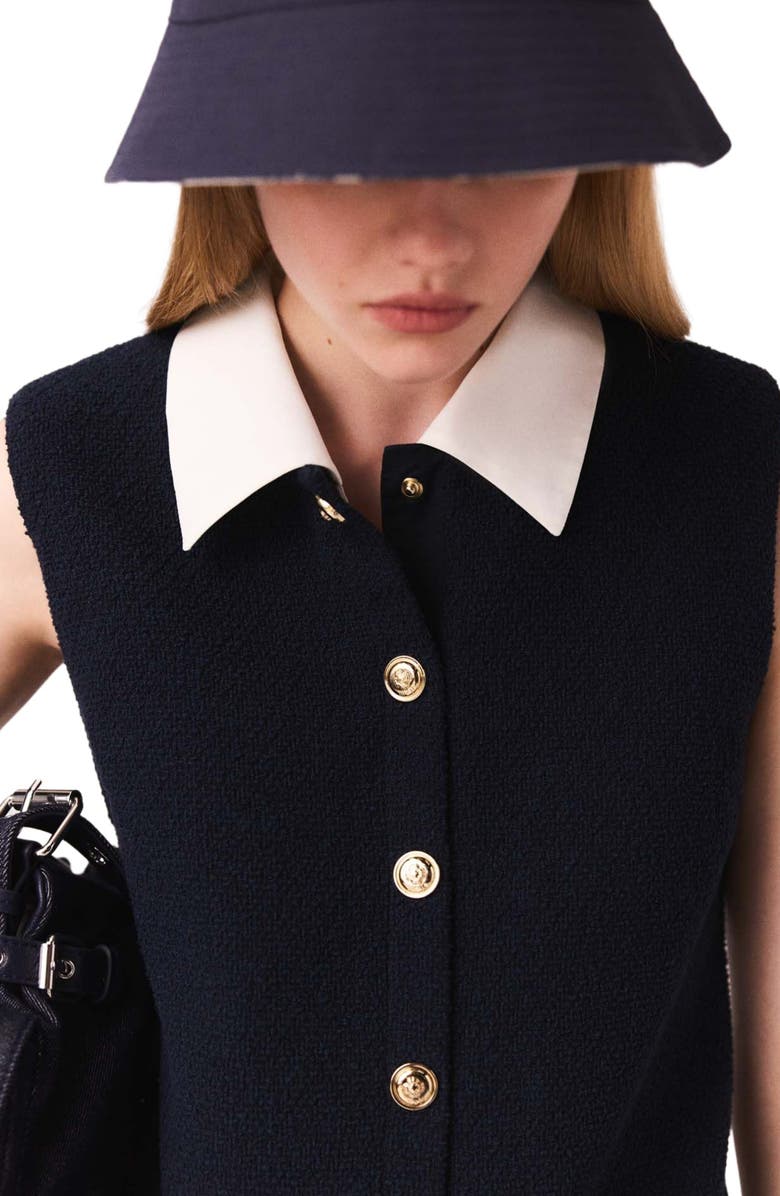 maje Mini tweed dress with removable collar, Alternate, color, Navy