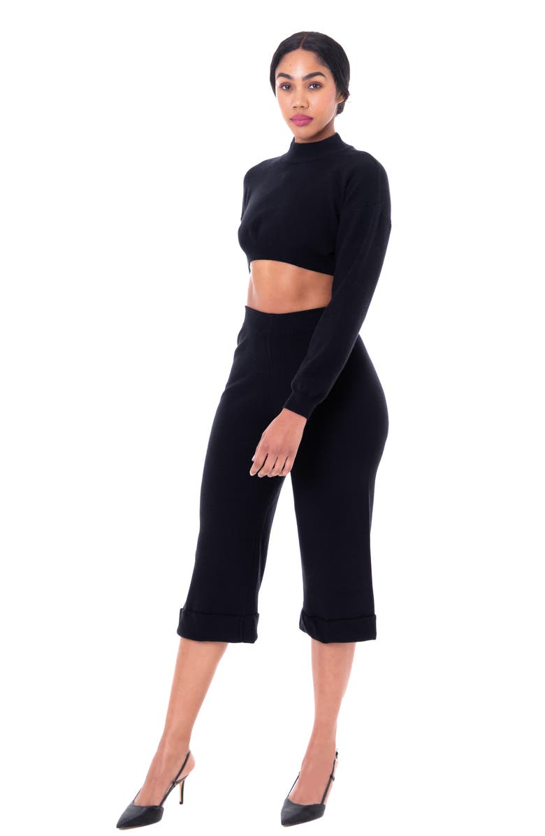 Dai Moda Crop Mock Neck Sweater, Alternate, color, Black